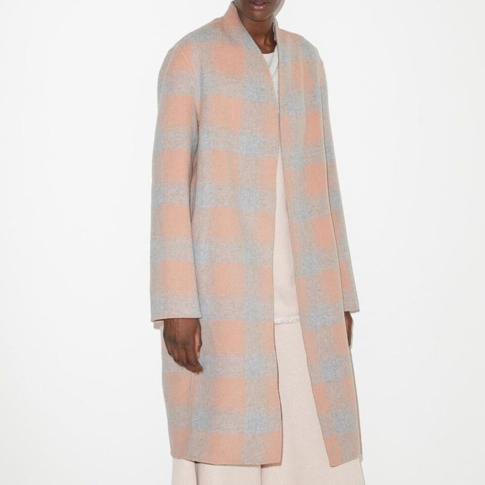 NEW! By Malene Birger Carolas Wool Blend Felt Coat in Blush Buffalo Check 40 TP2